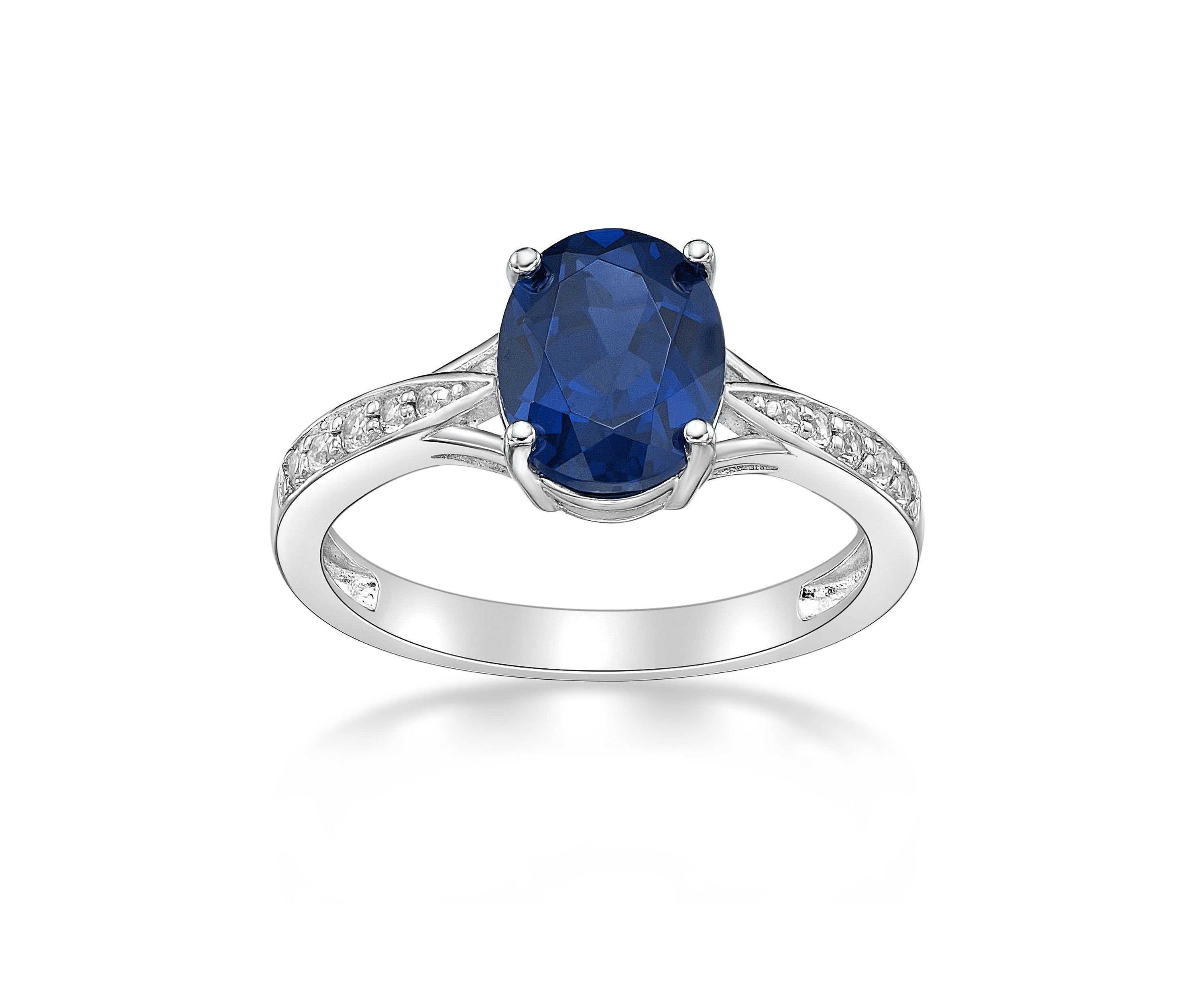Lab Created 2.2 ct. t.w. Lab-created Sapphire and Lab-created White Sapphire Accent Ring in Sterling Silver