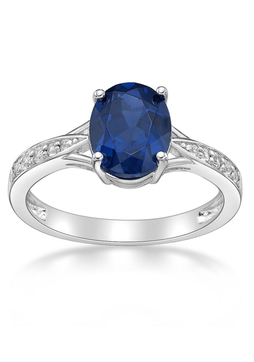 Lab Created 2.2 ct. t.w. Lab-created Sapphire and Lab-created White Sapphire Accent Ring in Sterling Silver