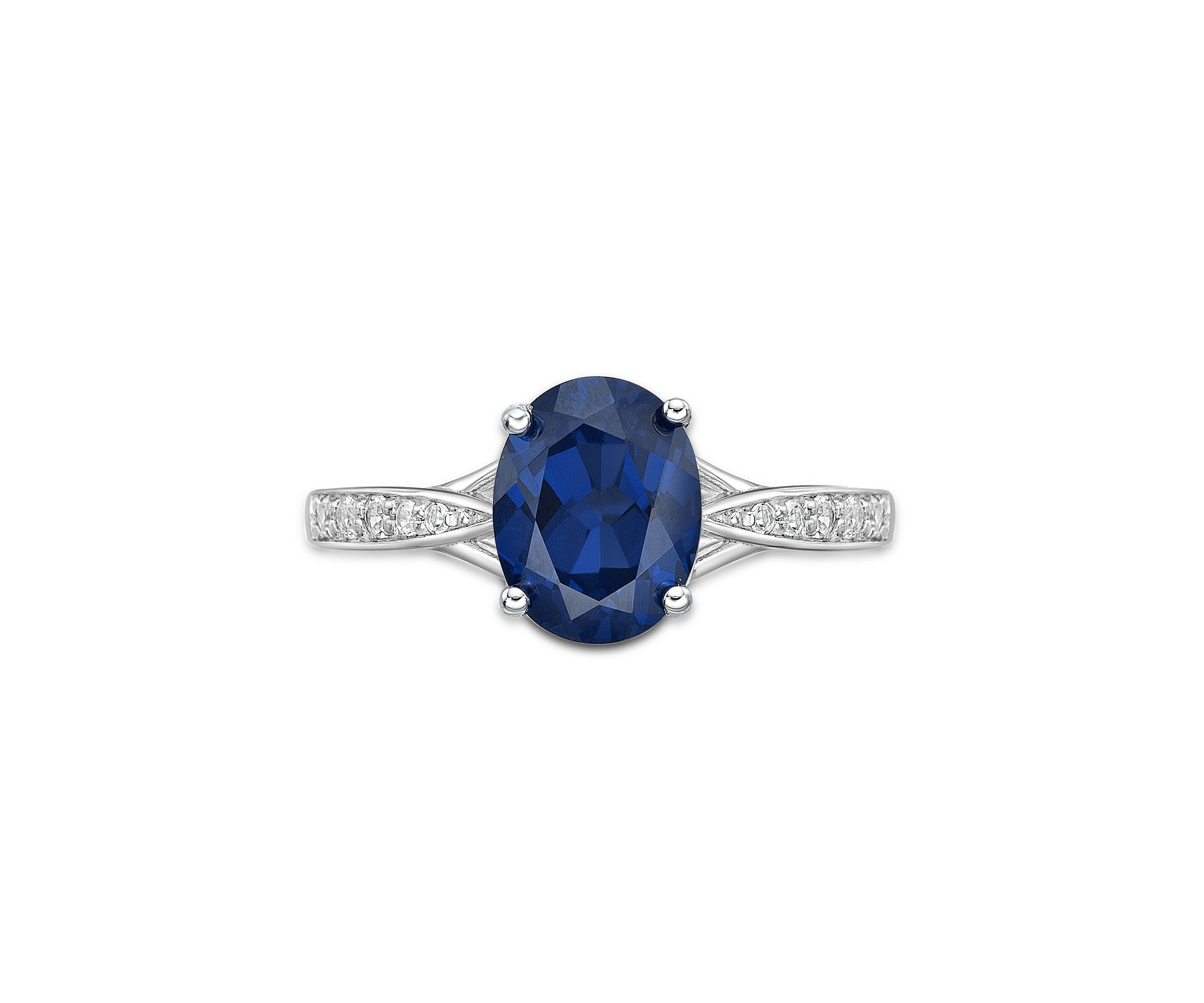 Lab Created 2.2 ct. t.w. Lab-created Sapphire and Lab-created White Sapphire Accent Ring in Sterling Silver