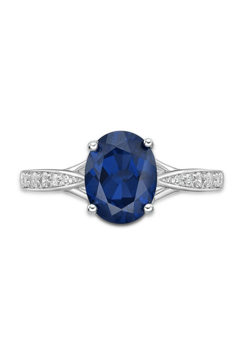 Lab Created 2.2 ct. t.w. Lab-created Sapphire and Lab-created White Sapphire Accent Ring in Sterling Silver