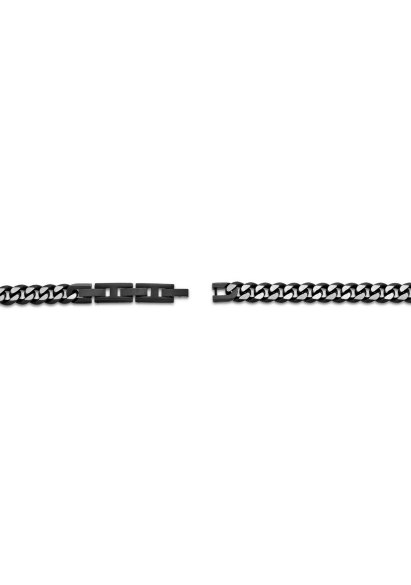 Stainless Steel 8MM Curb Chain Necklace with Black Ion Plating Double Extension Clasp, 22" Length