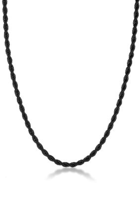 LYNX Men's Stainless Steel 4MM Rope Chain Necklace, Black, 26 in