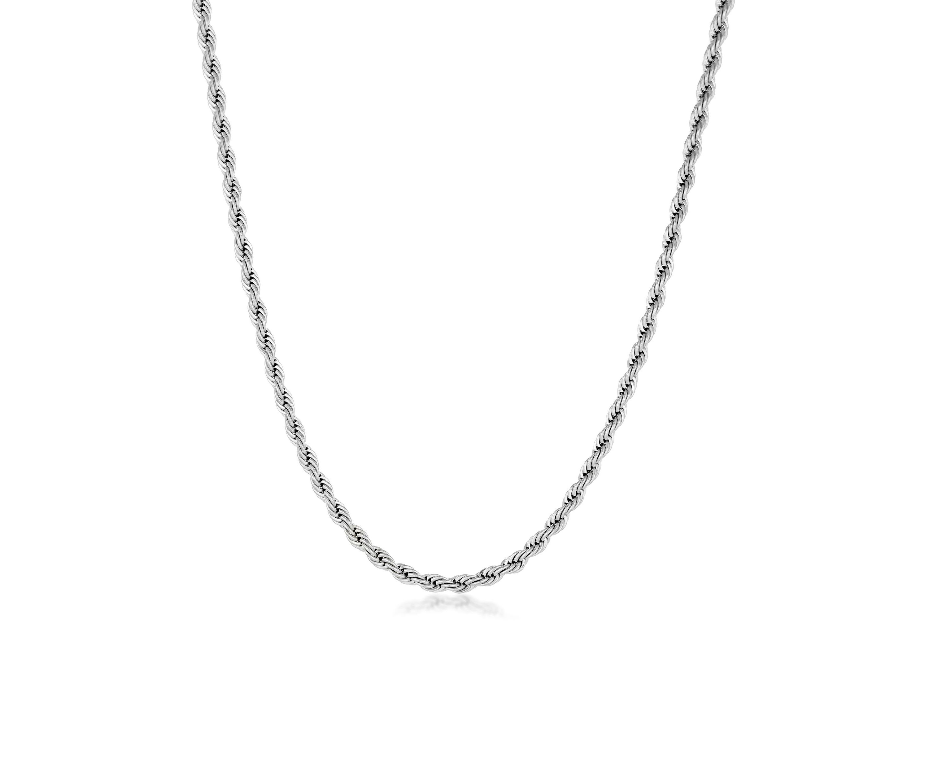 Stainless Steel 4MM Rope Chain Necklace, 20" Length