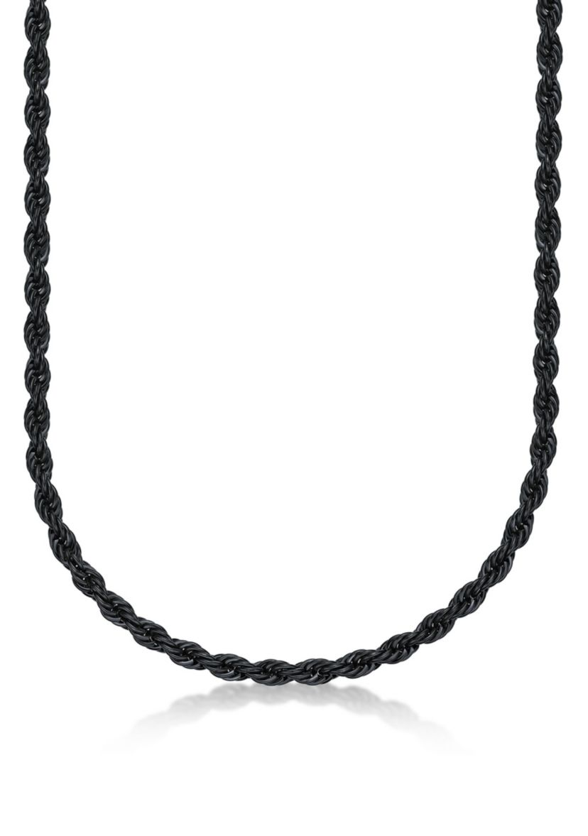 Stainless Steel 6MM Rope Chain Neclace With Black Ion Plating, 20" Length