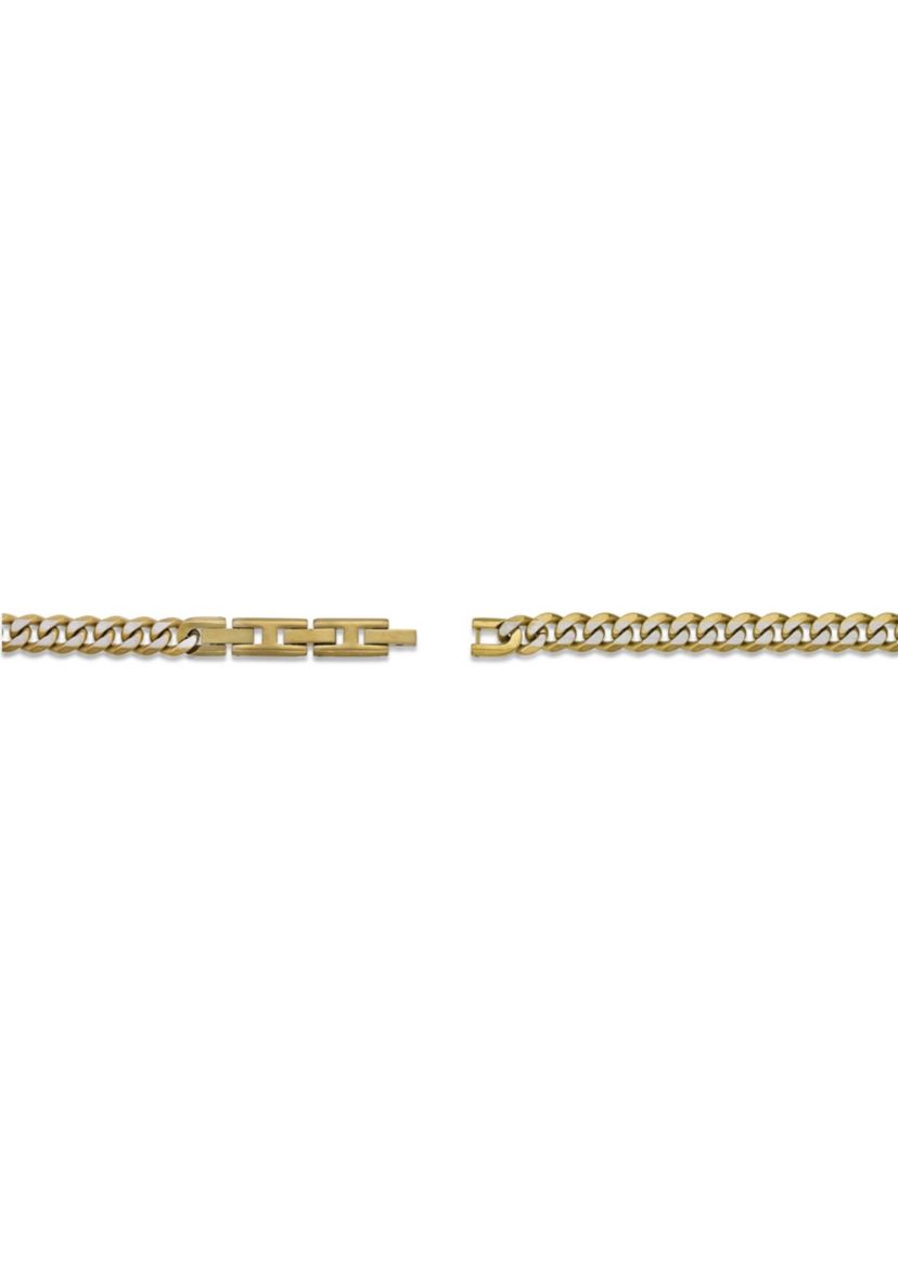 Stainless Steel 8MM Curb Chain Necklace with Goldtone Ion Plating Double Extension Clasp, 22" Length