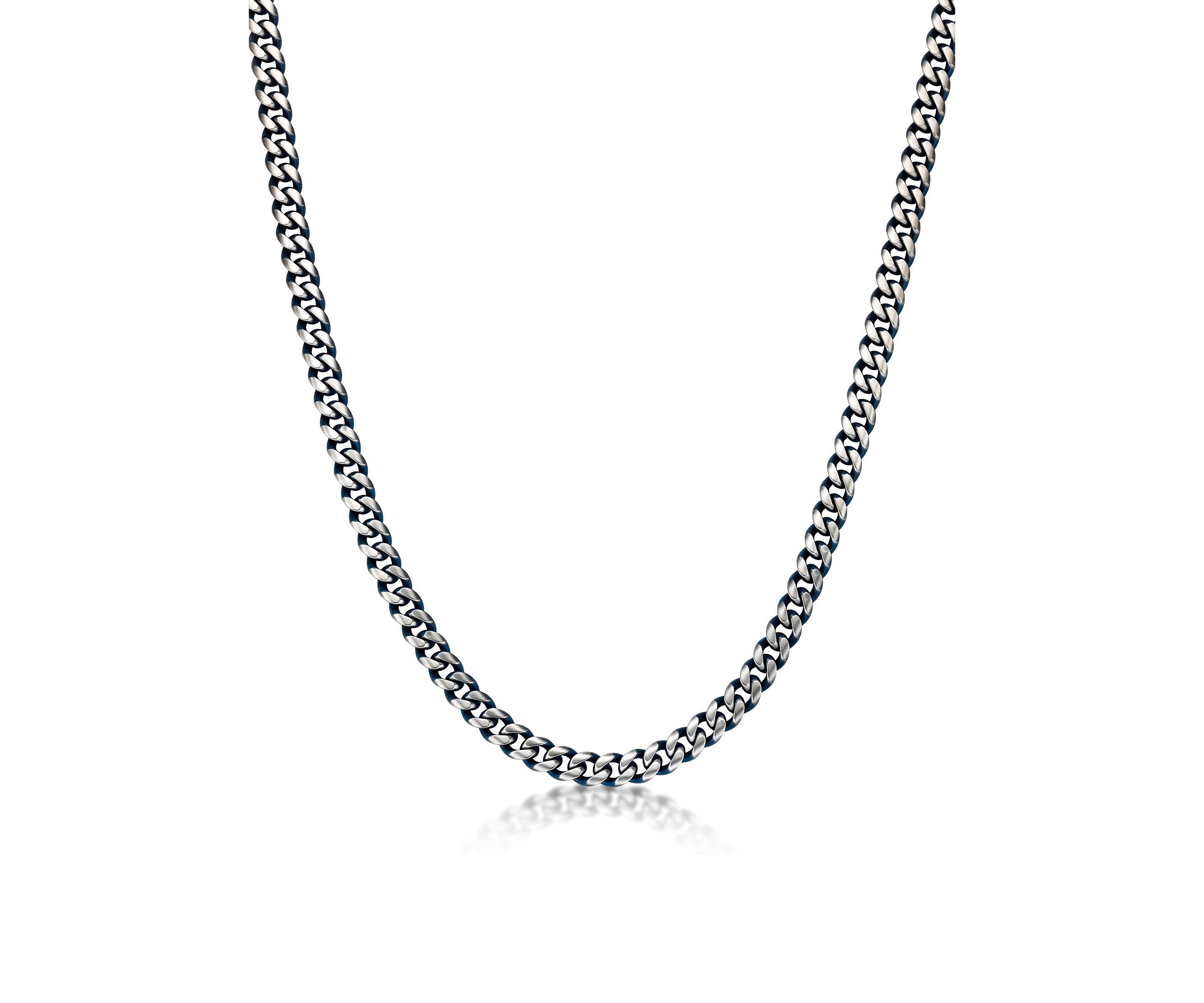 Stainless Steel 10MM Curb Chain Necklace with Blue Ion Plating, 22" Length