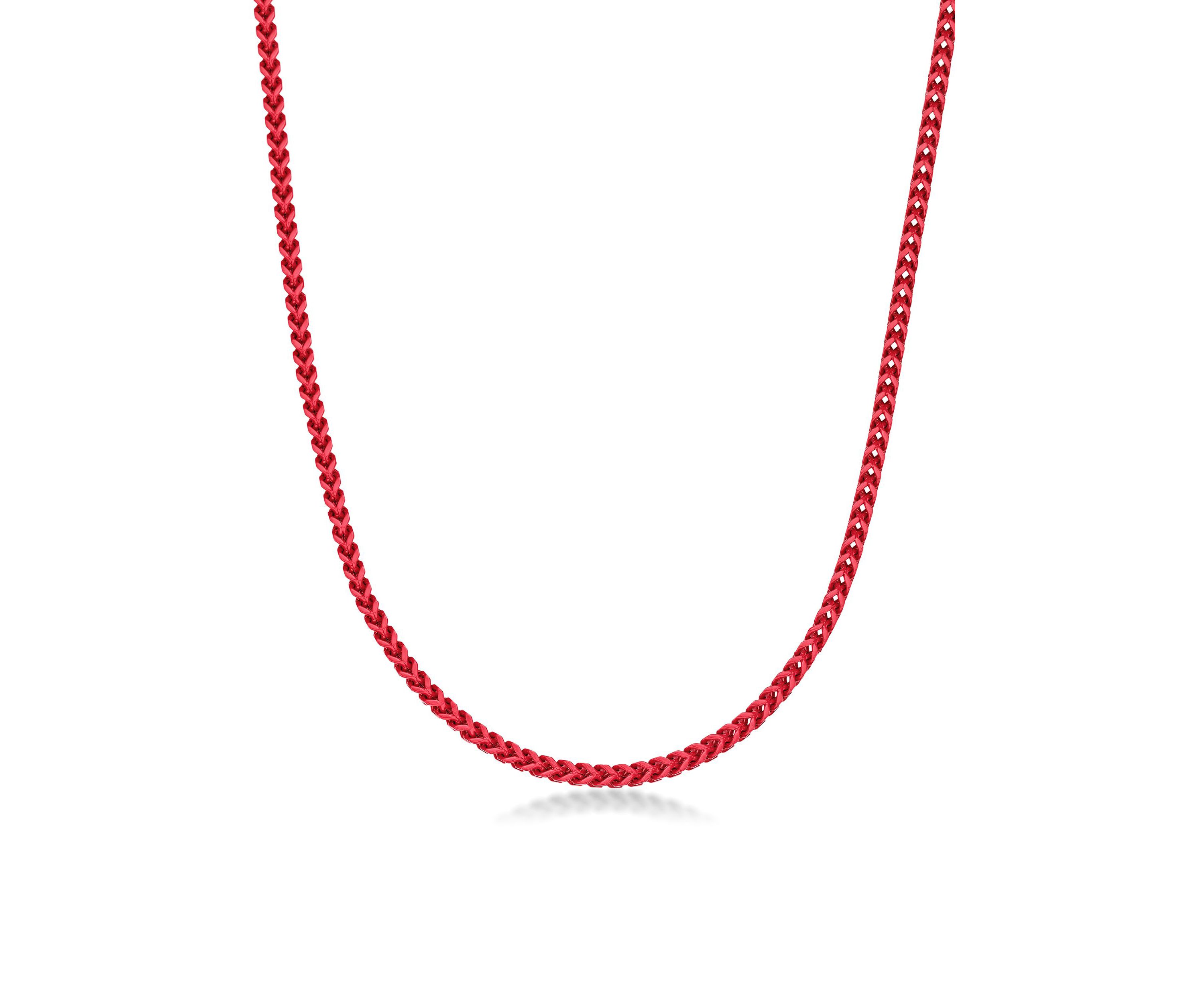 Stainless Steel 5MM Foxtail Chain Necklace with Red Acrylic Coating, 22" Length