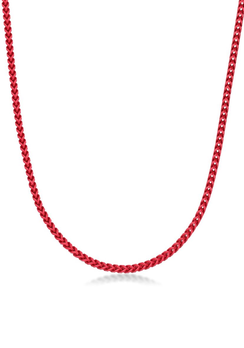 Stainless Steel 5MM Foxtail Chain Necklace with Red Acrylic Coating, 22" Length