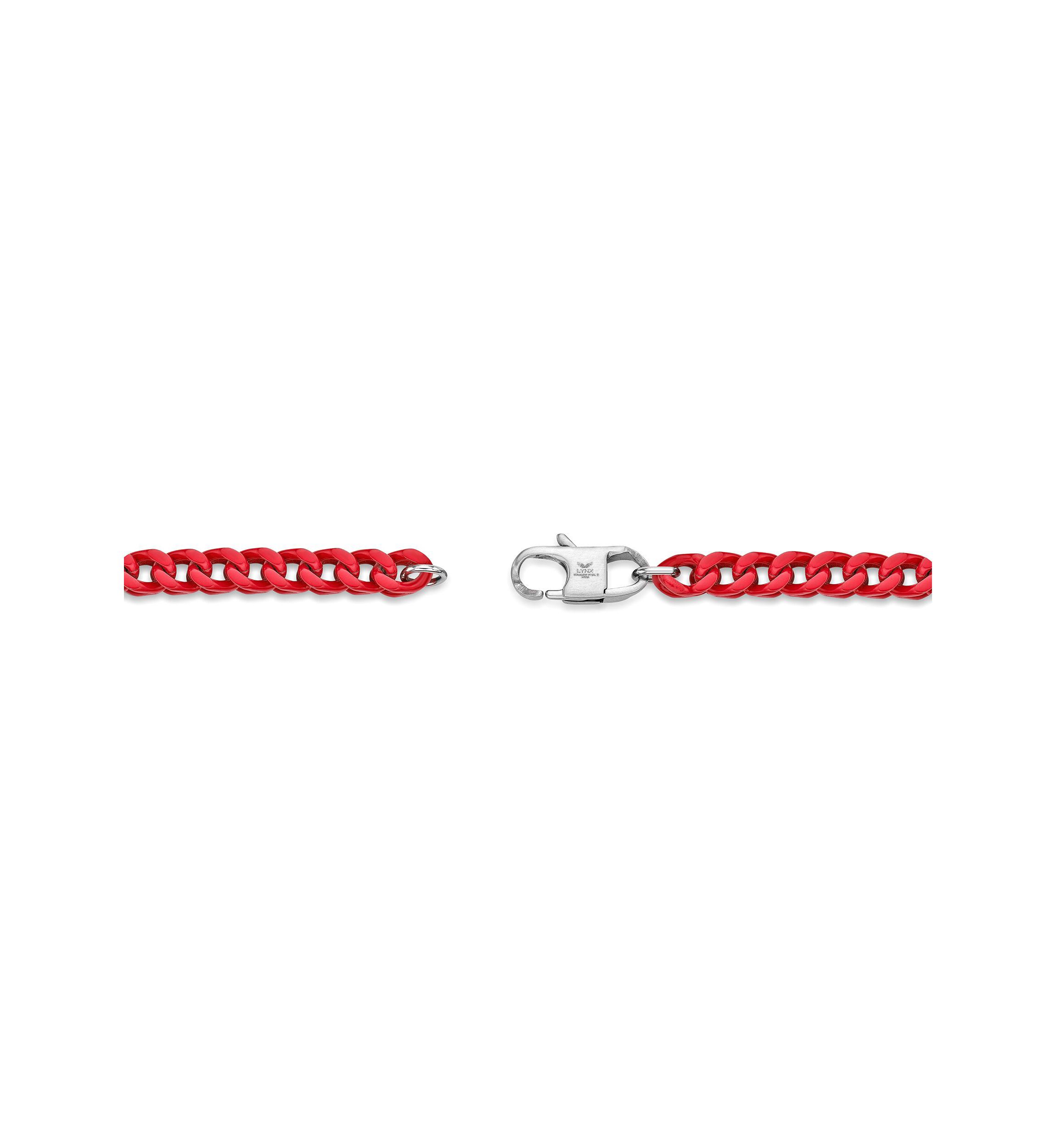 Stainless Steel 5MM Foxtail Chain Necklace with Red Acrylic Coating, 30" Length