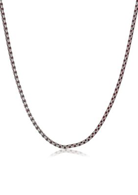 LYNX Men's Stainless Steel 3.5MM Round Box Chain Necklace with Red Plating, 24" Length