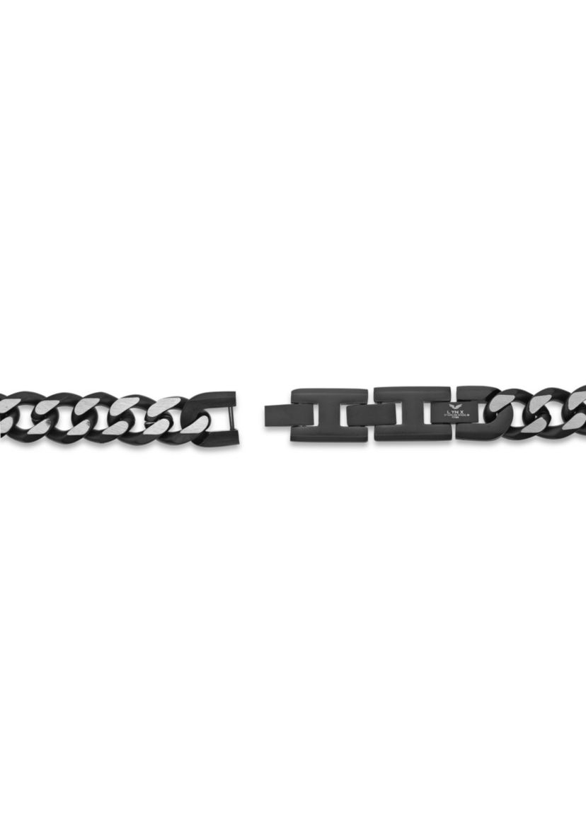 Stainless Steel 11MM Curb Chian Necklace with Black Ion Plating and Double Extension Clasp, 24" Length