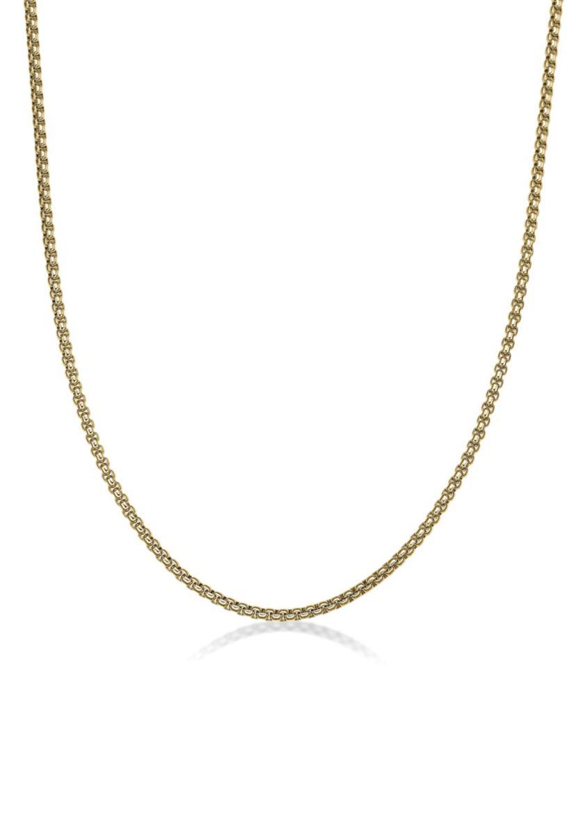 Stainless Steel 4MM Round Box Chain Necklace with Goldtone Ion Plating, 30" Length