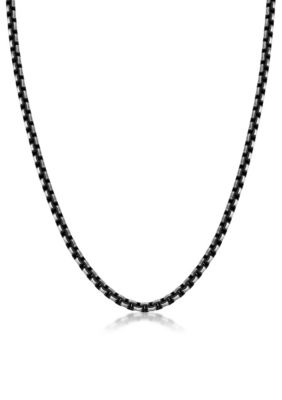 LYNX Men's Stainless Steel 5MM Round Box Chain Necklace with Black Ion Plating, 20" Length