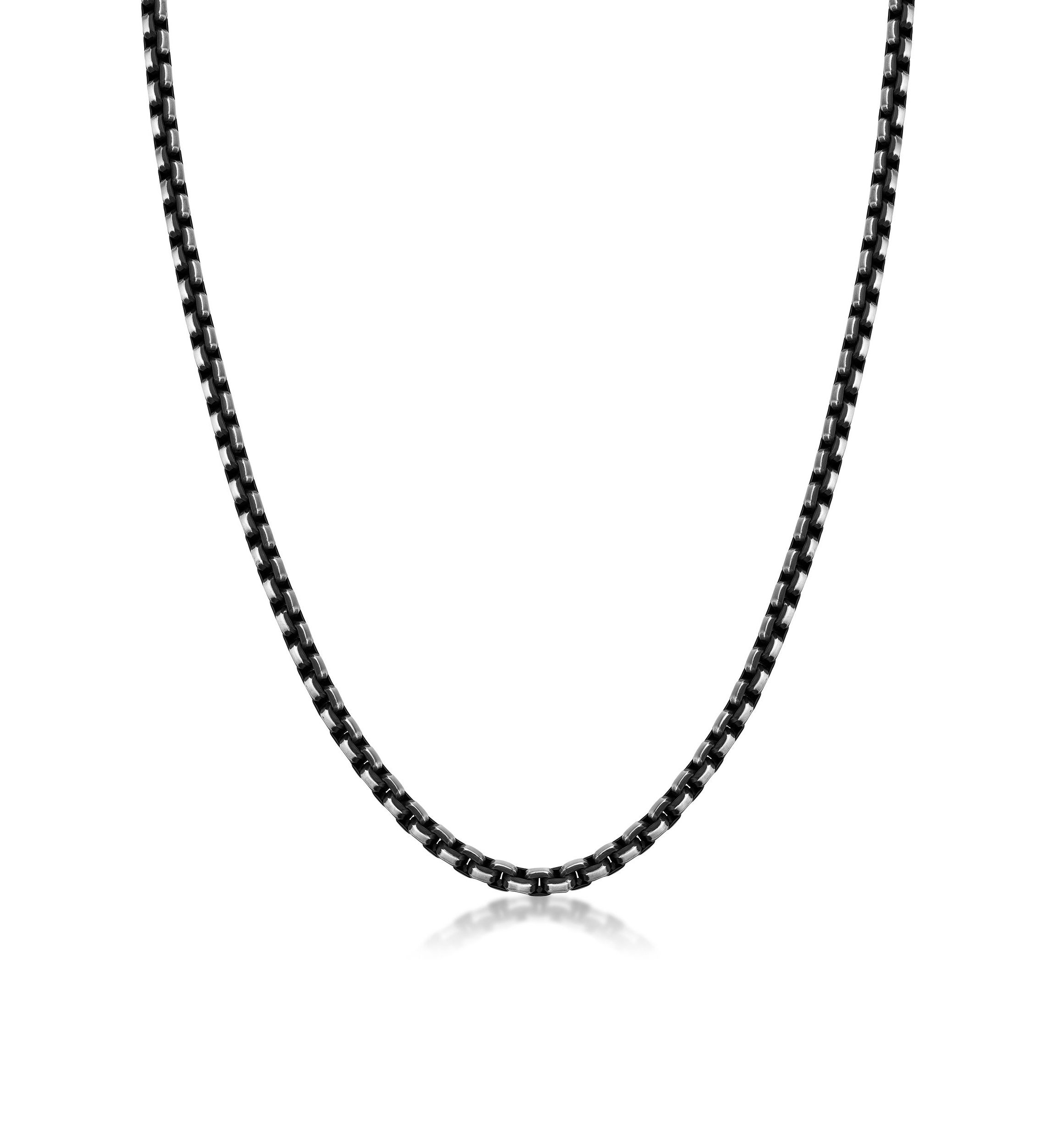 Stainless Steel 5MM Round Box Chain Necklace with Black Ion Plating, 20" Length