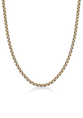 LYNX Men's Stainless Steel 5MM Round Box Chain Necklace with Goldtone Ion Plating, 18" Length