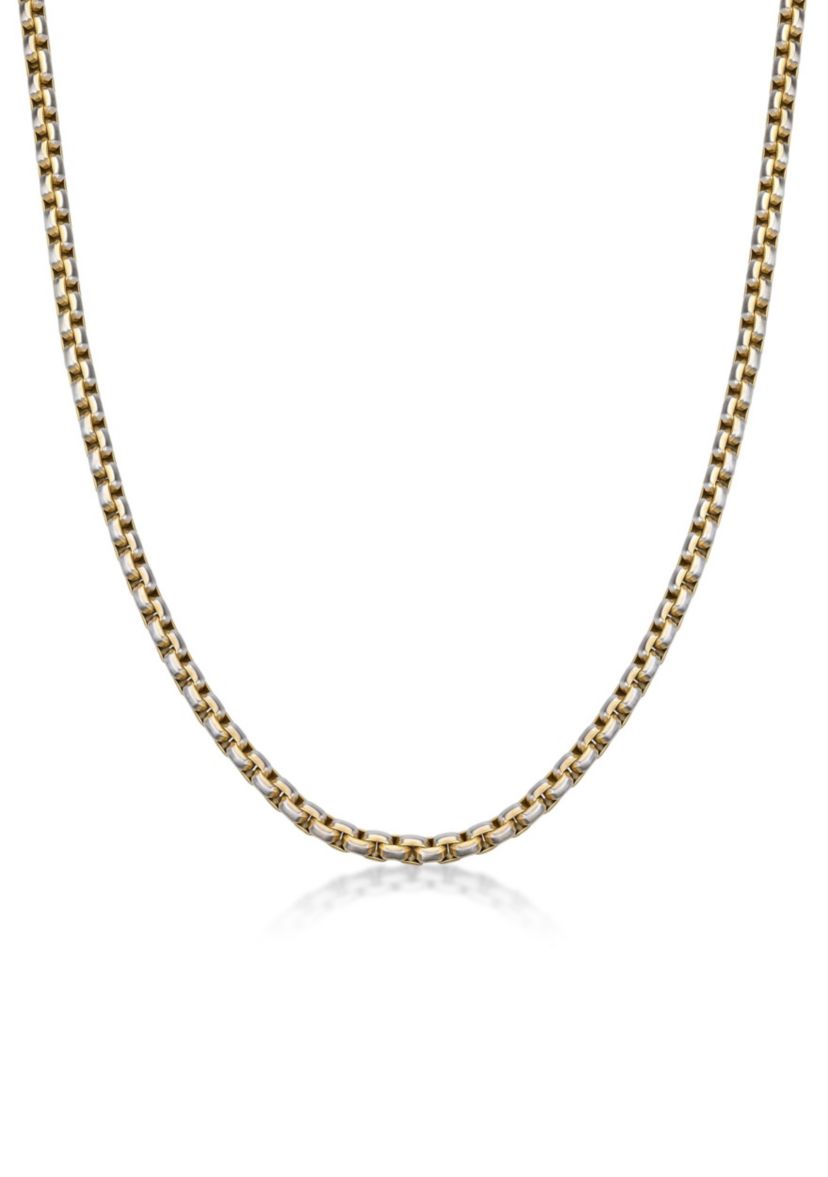 Stainless Steel 5MM Round Box Chain Necklace with Goldtone Ion Plating, 18" Length