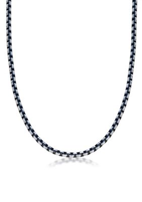 LYNX Men's Stainless Steel 5MM Round Box Chain Necklace with Blue Ion Plating, 20" Length