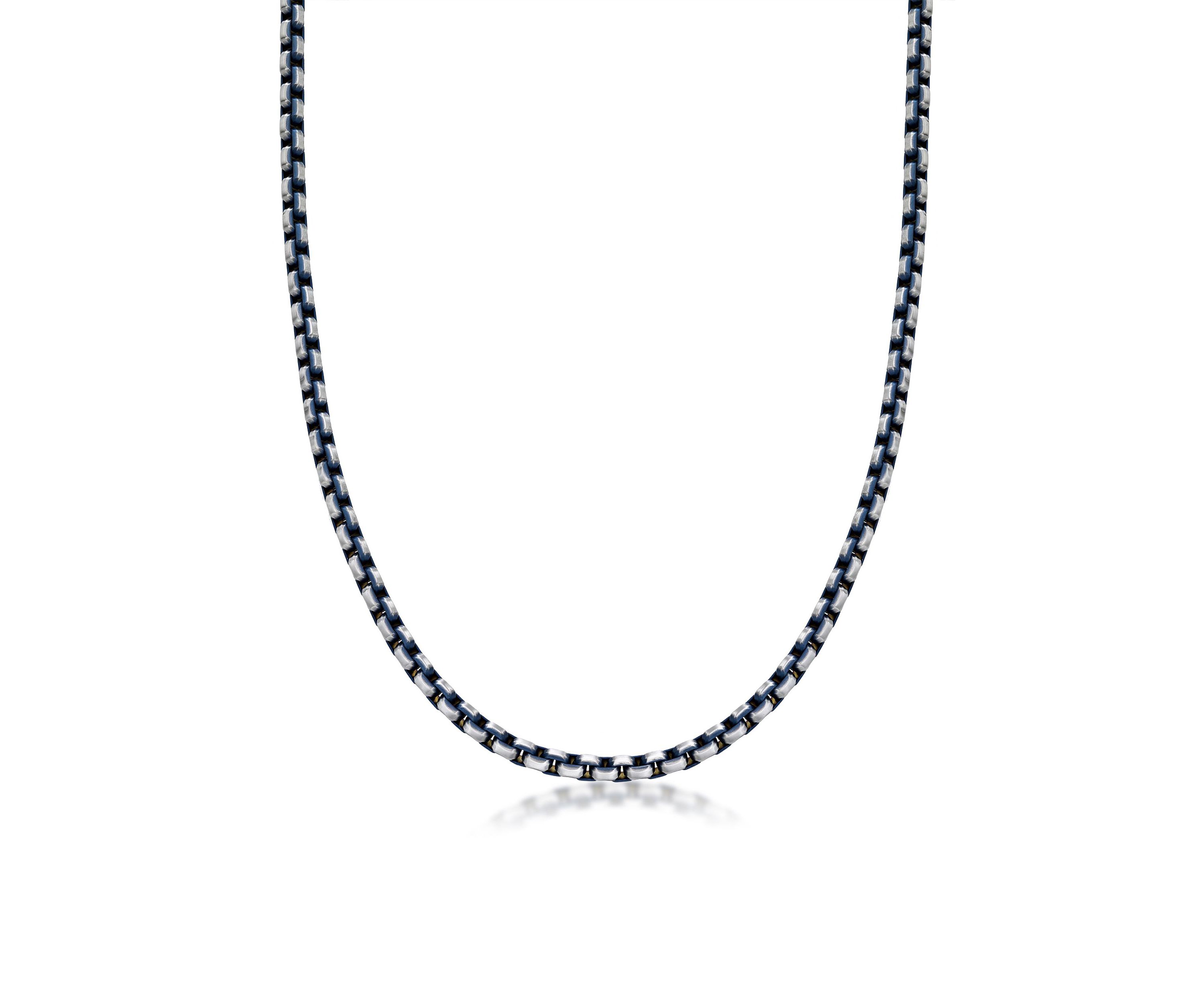 Stainless Steel 5MM Round Box Chain Necklace with Blue Ion Plating, 20" Length