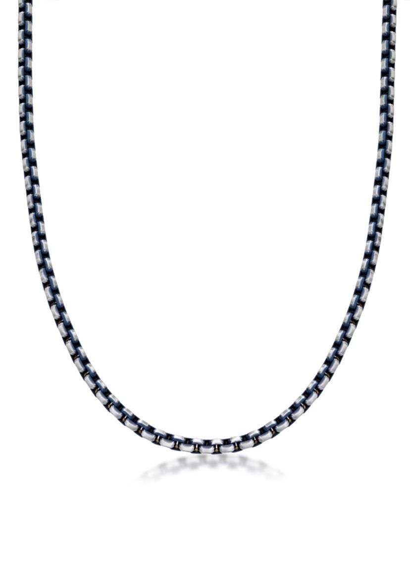 Stainless Steel 5MM Round Box Chain Necklace with Blue Ion Plating, 20" Length