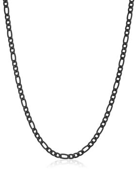 LYNX Men's 4mm Stainless Steel Figaro Necklace, Black, 26 in