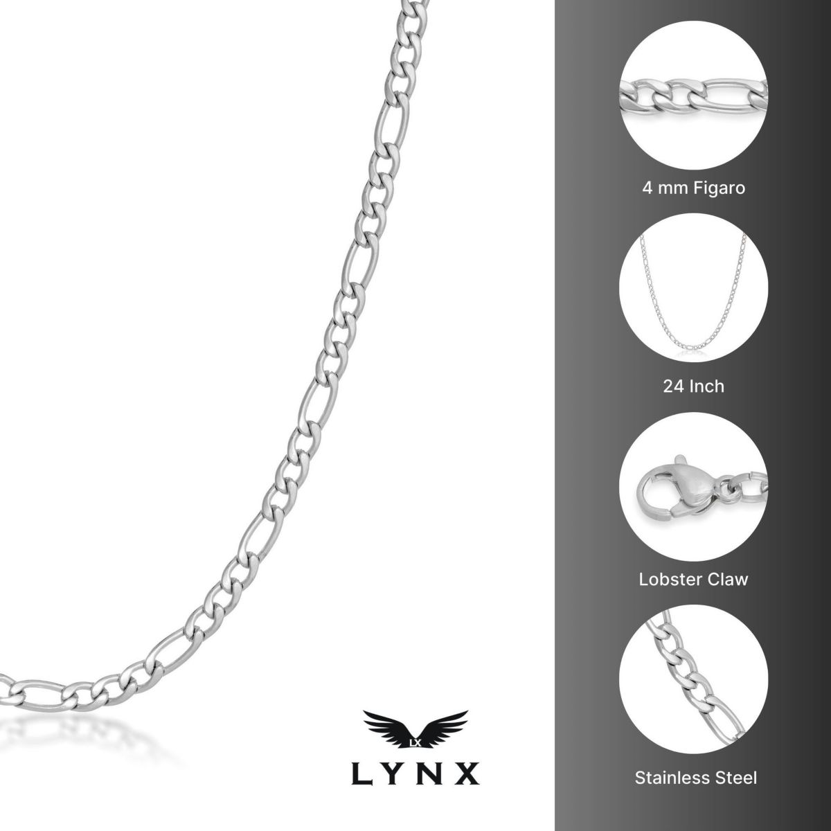 4mm Figaro Chain Necklace in Stainless Steel