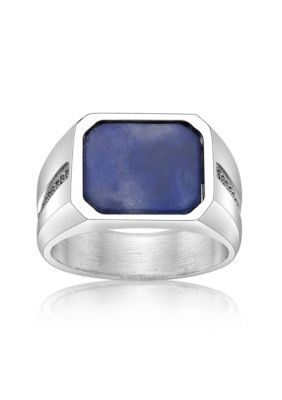 LYNX Men's Stainless Steel and Sodalite Ring with Black Cz - 13.5MM, 12