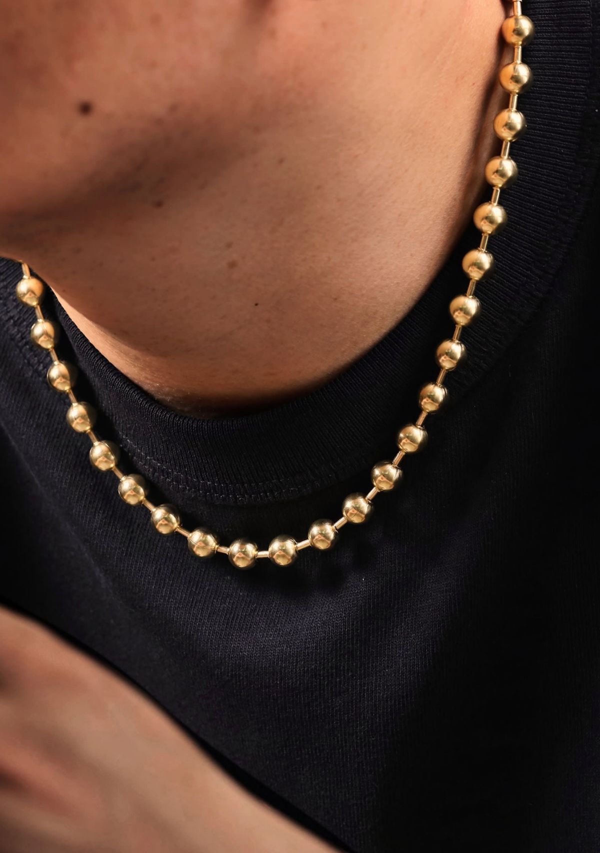 Stainless Steel 10MM Bead Chain Necklace with Goldtone IP