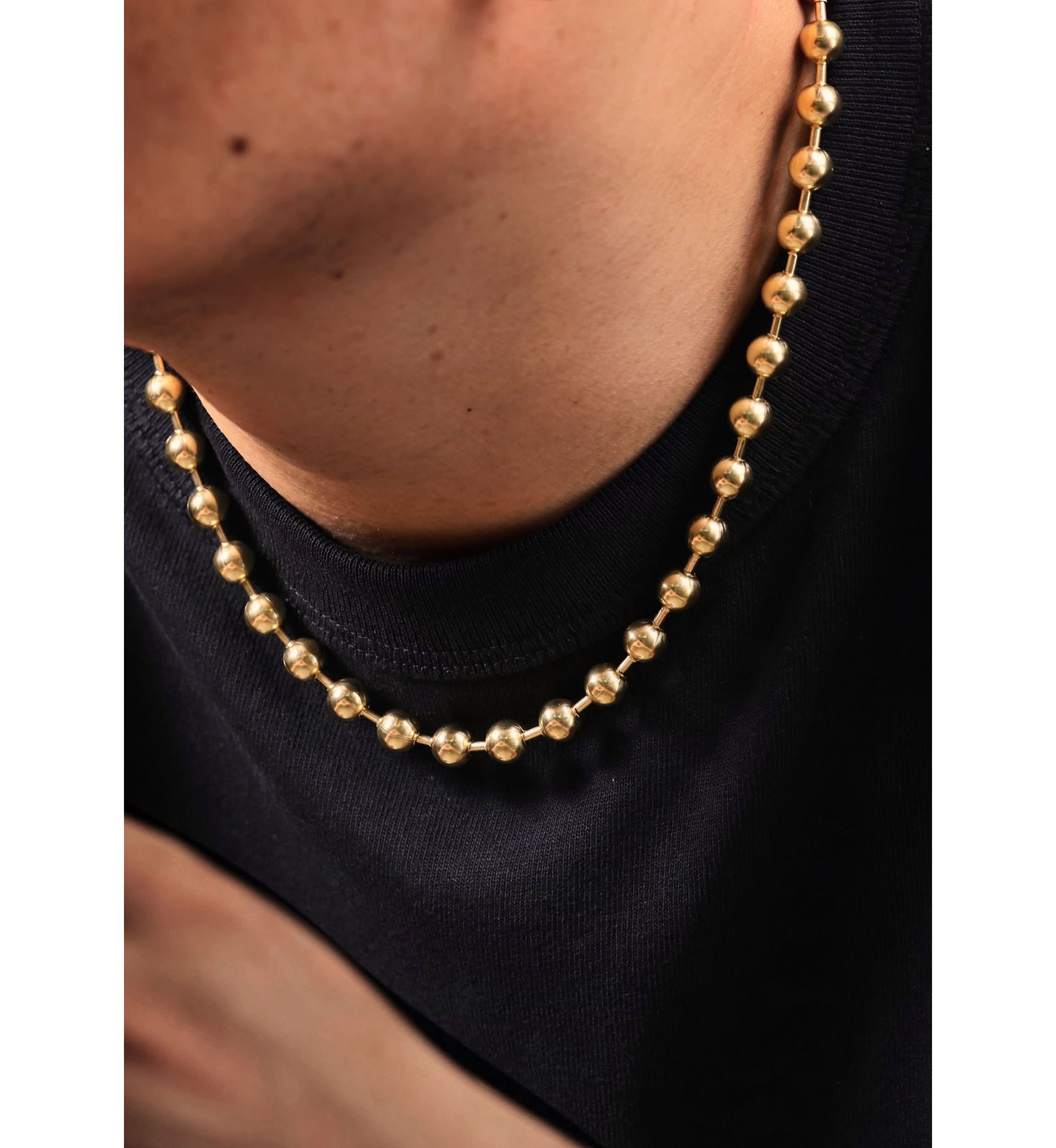 Stainless Steel 10MM Bead Chain Necklace with Goldtone IP