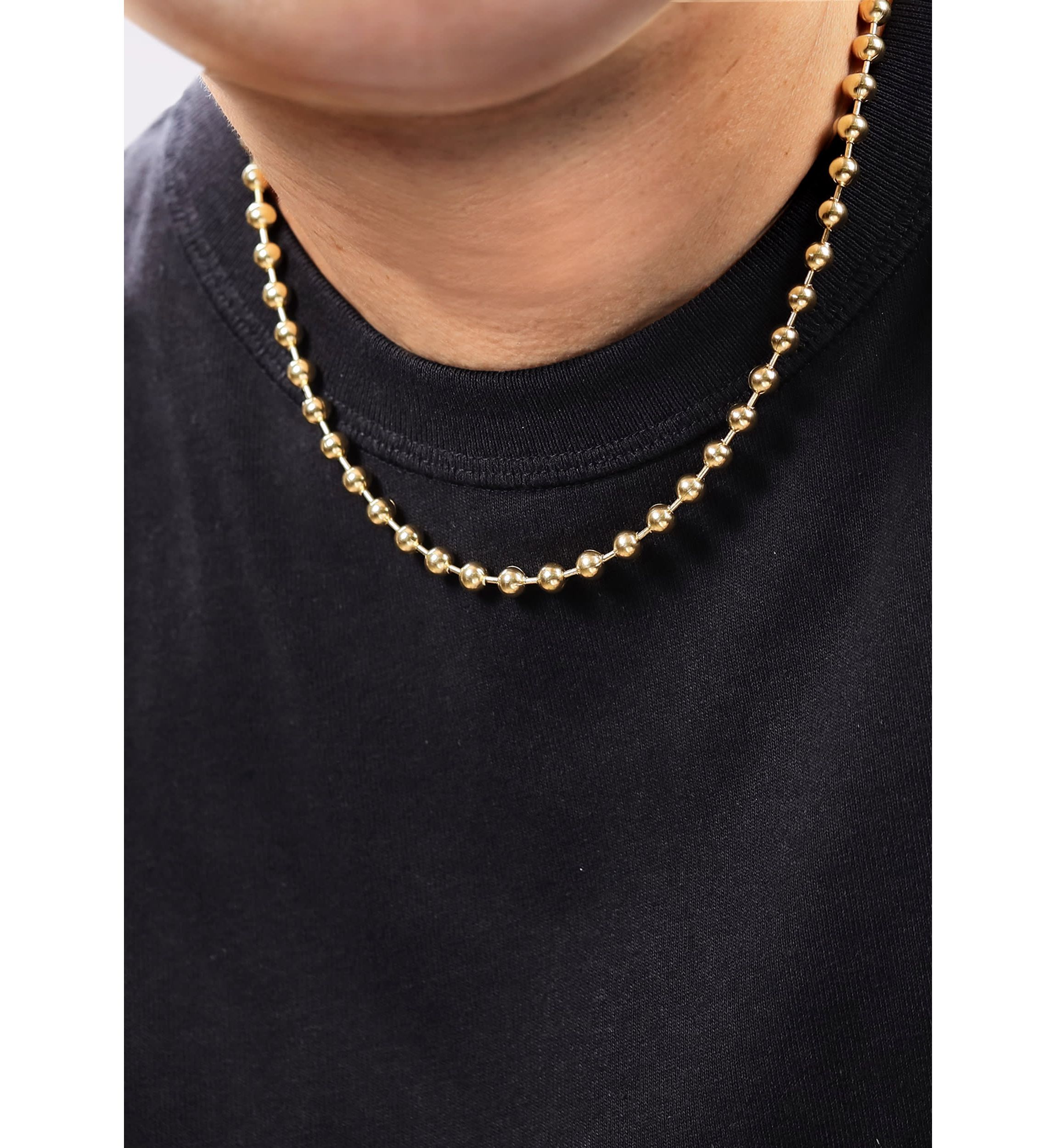 Stainless Steel 8MM Bead Chain Necklace with Goldtone IP