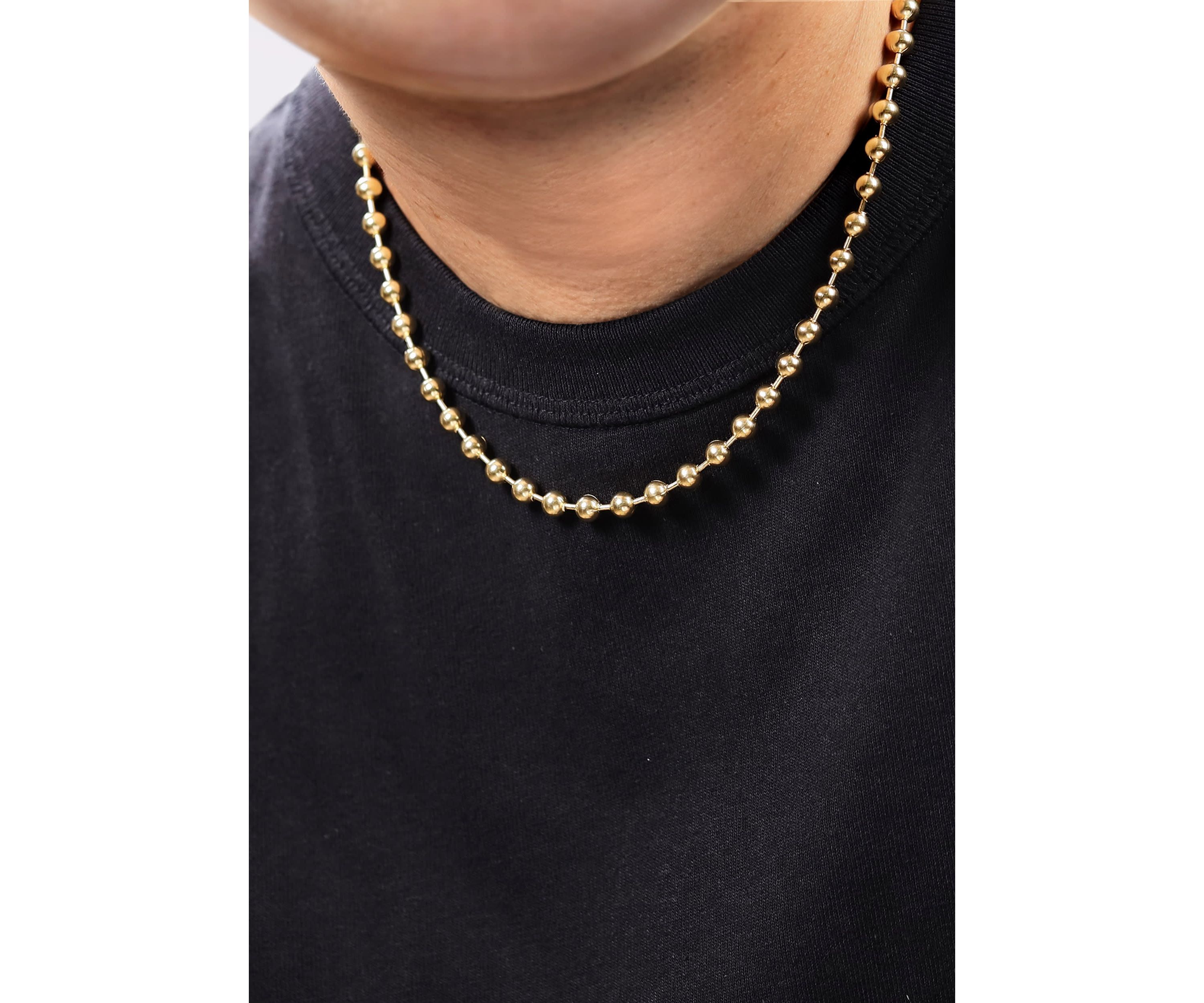 Stainless Steel 8MM Bead Chain Necklace with Goldtone IP