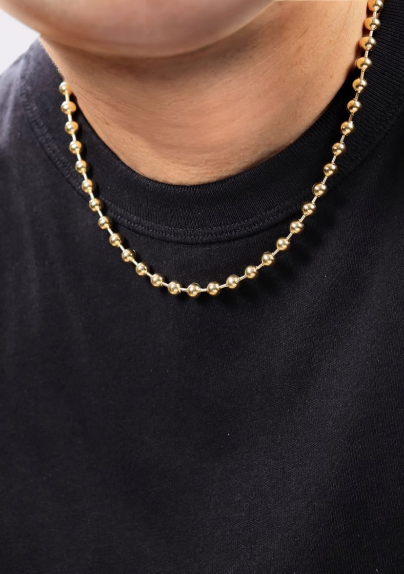 Stainless Steel 8MM Bead Chain Necklace with Goldtone IP