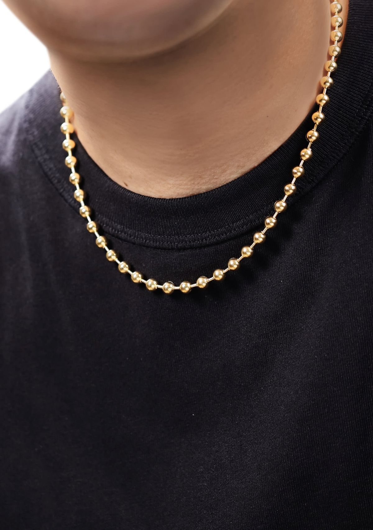 Stainless Steel 6MM Bead Chain Necklace with Goldtone IP