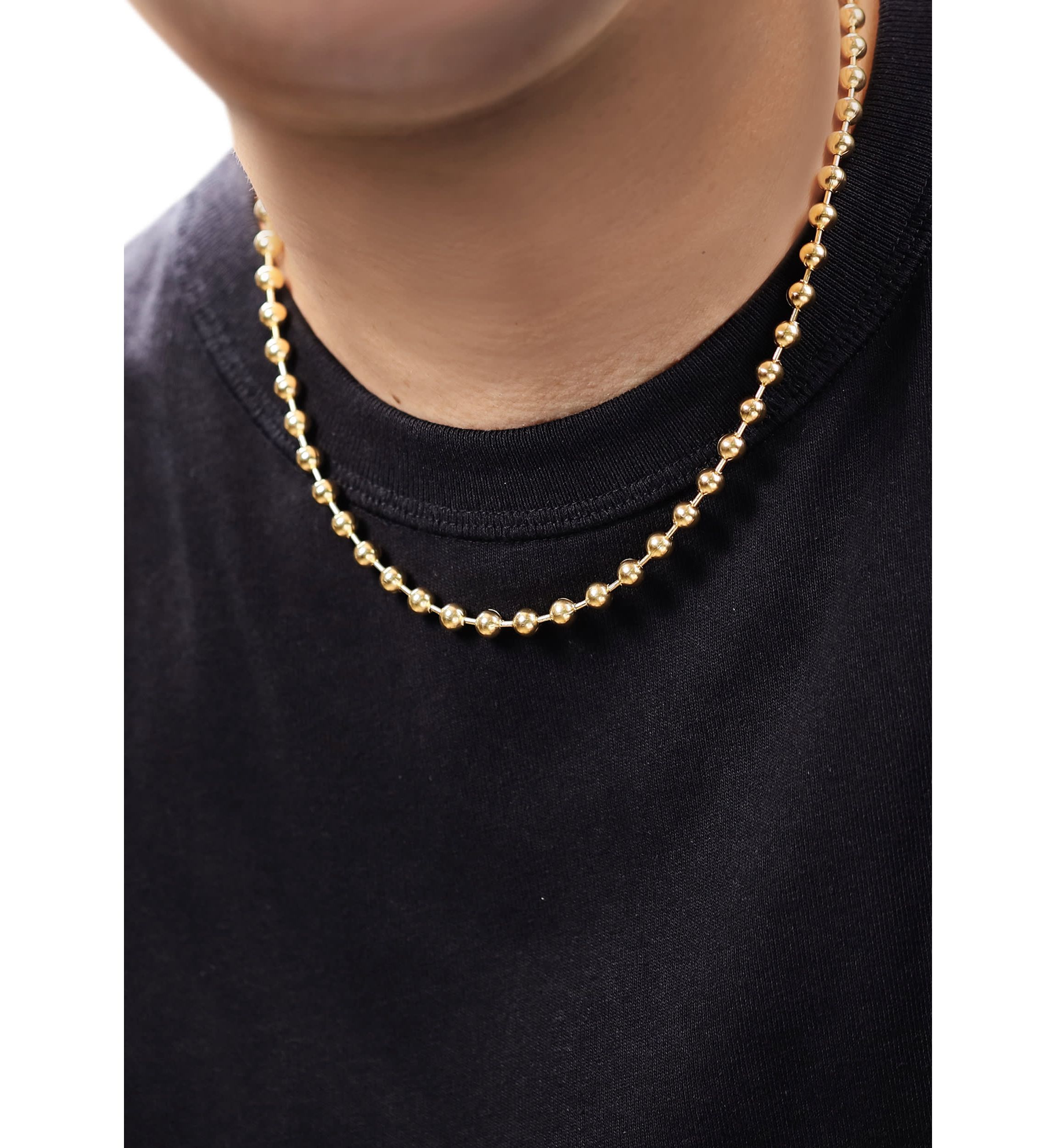 Stainless Steel 6MM Bead Chain Necklace with Goldtone IP