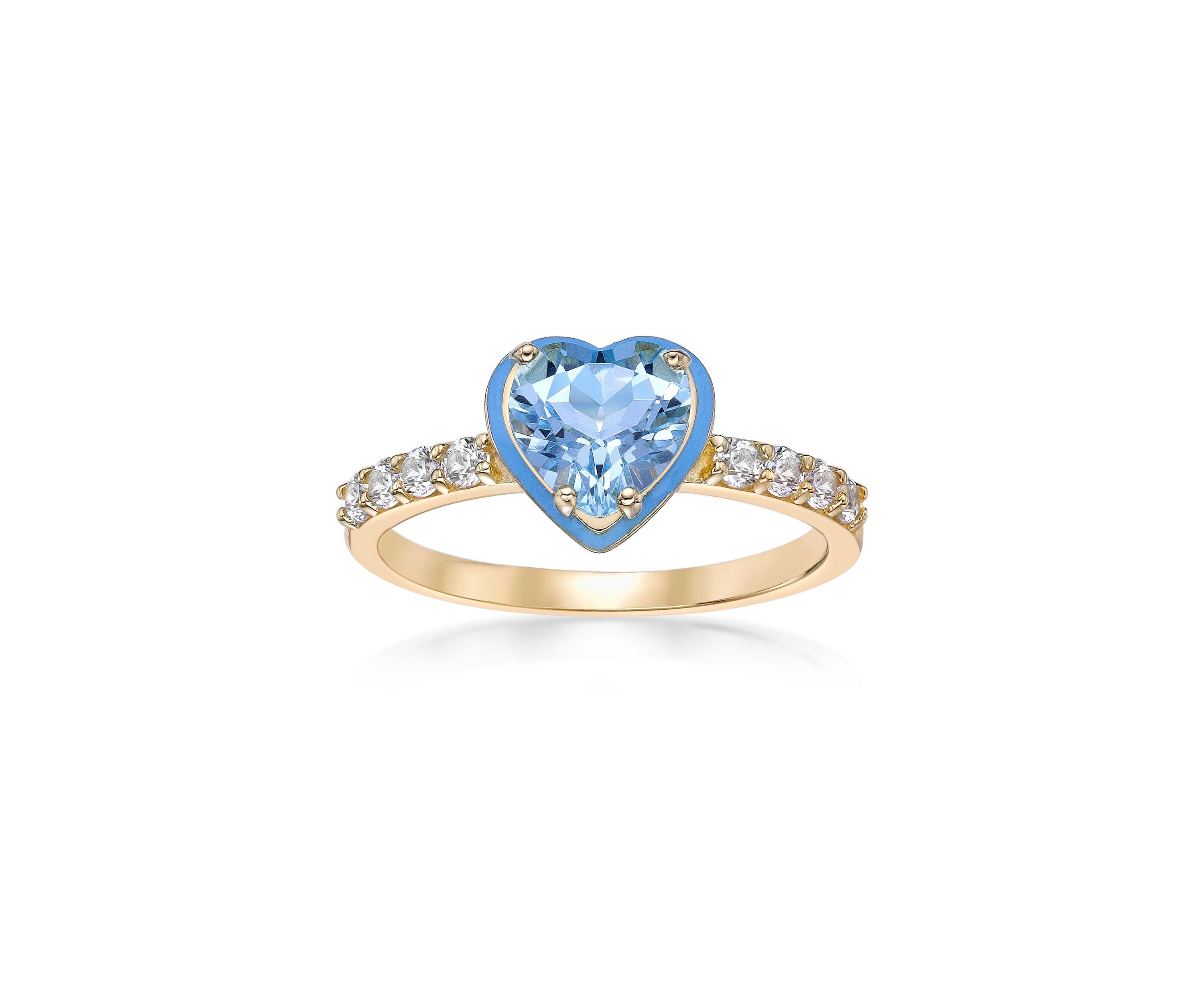 1 5/8 ct. t.w. Blue Topaz Ring in Gold Plated Sterling Silver with Blue Enamel