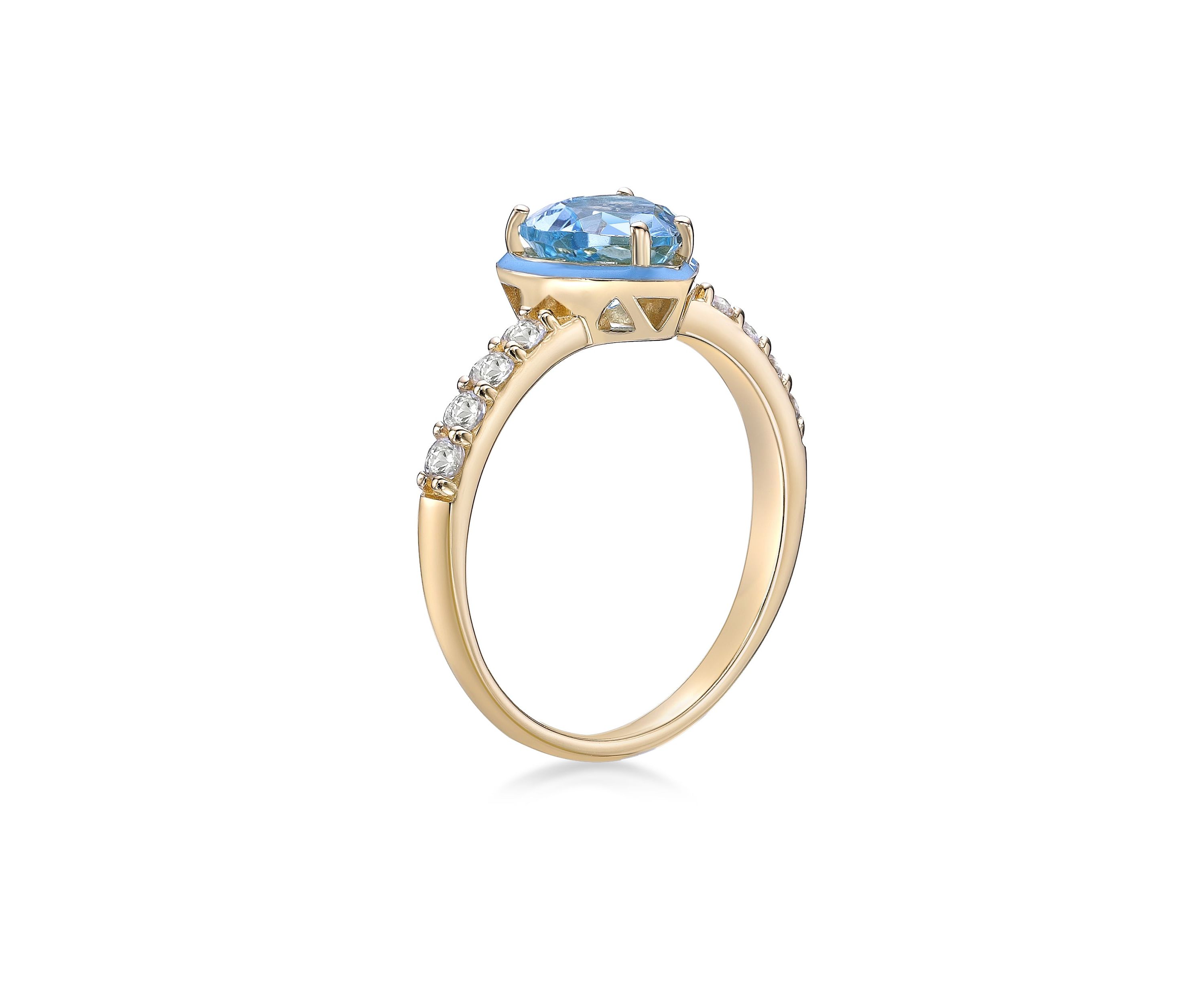 1 5/8 ct. t.w. Blue Topaz Ring in Gold Plated Sterling Silver with Blue Enamel