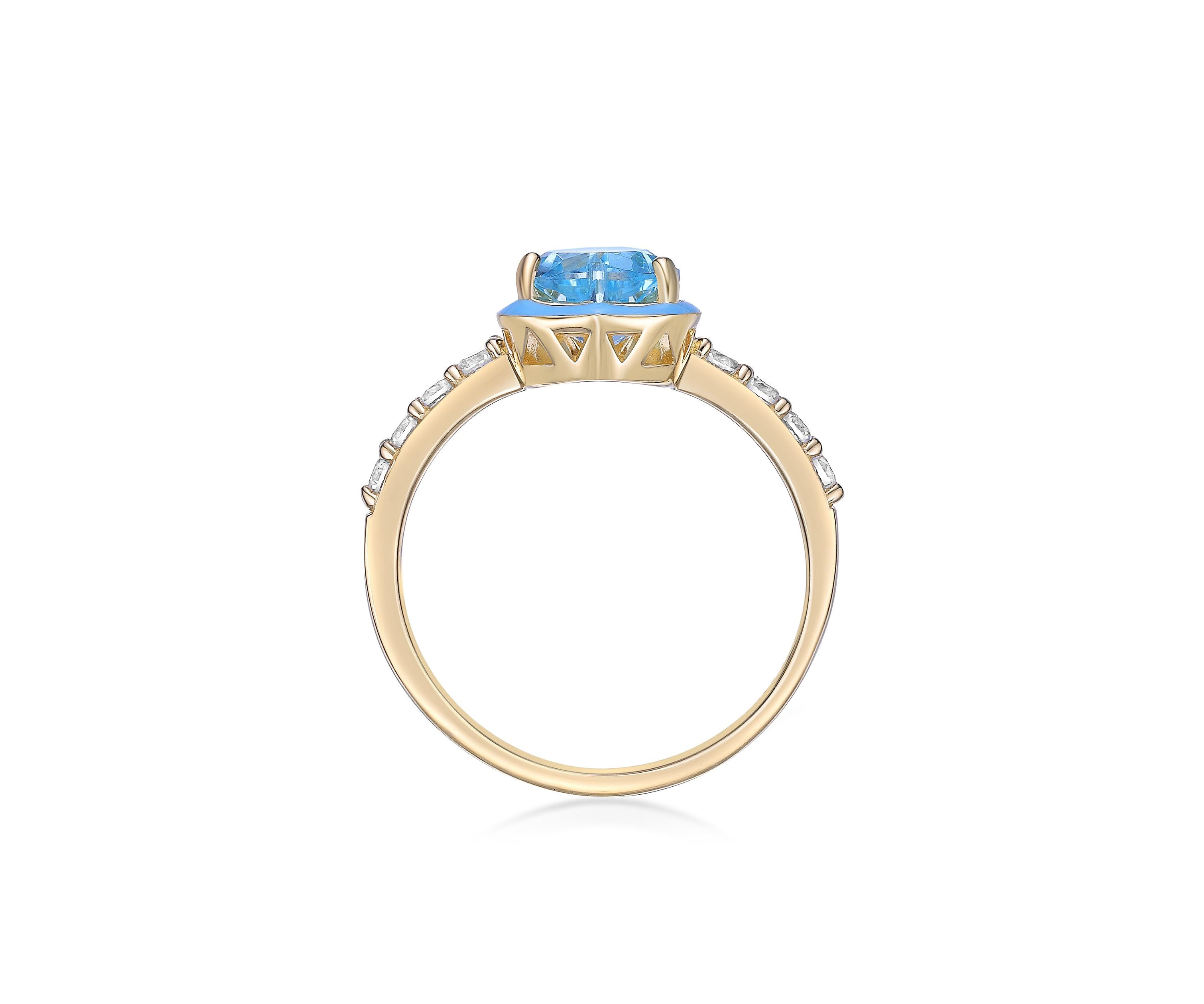 1 5/8 ct. t.w. Blue Topaz Ring in Gold Plated Sterling Silver with Blue Enamel