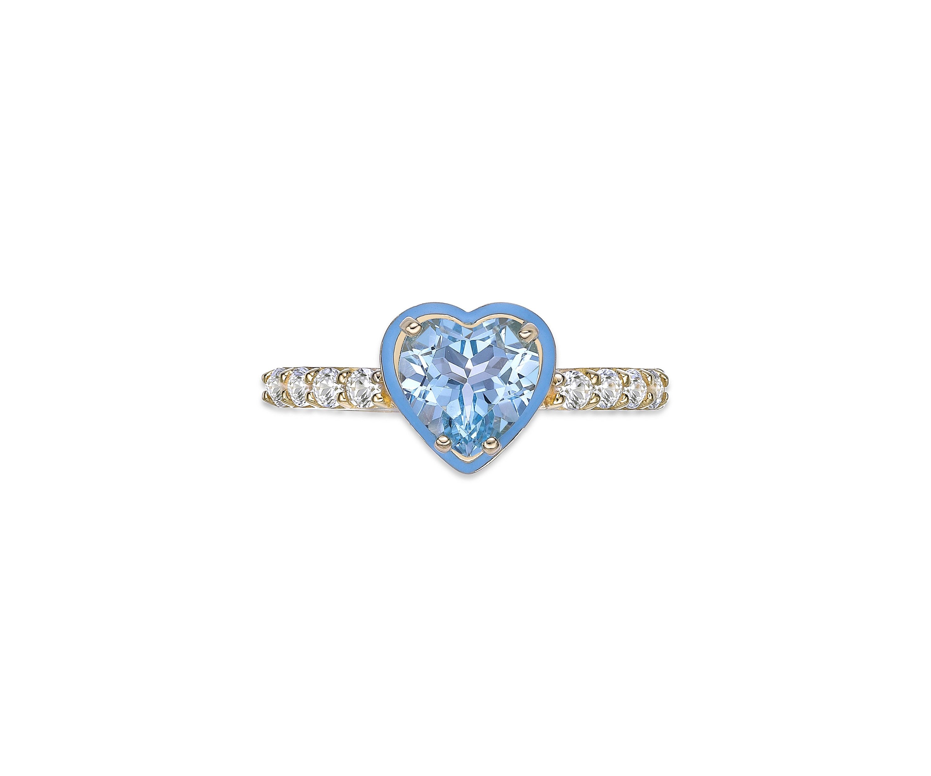 1 5/8 ct. t.w. Blue Topaz Ring in Gold Plated Sterling Silver with Blue Enamel