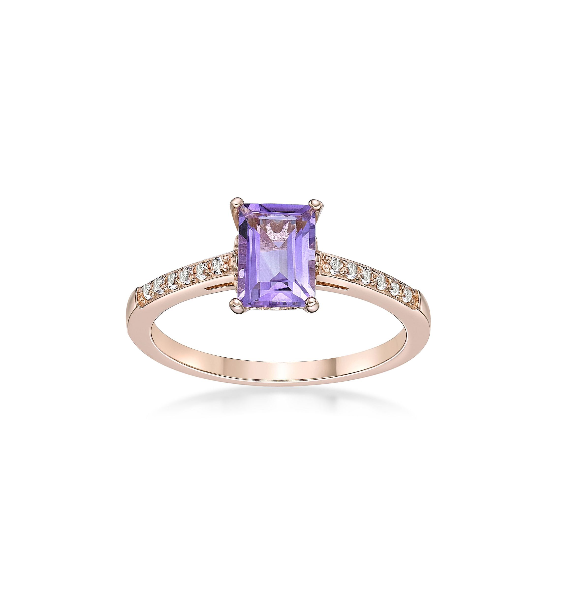Amethyst and White Topaz Ring in Rose Gold Plated Sterling Silver
