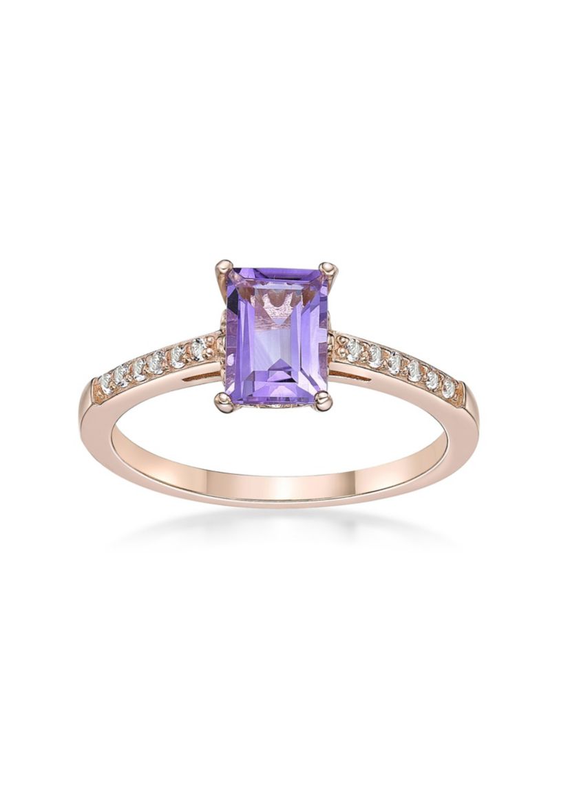 Amethyst and White Topaz Ring in Rose Gold Plated Sterling Silver