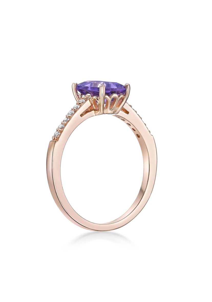 Amethyst and White Topaz Ring in Rose Gold Plated Sterling Silver