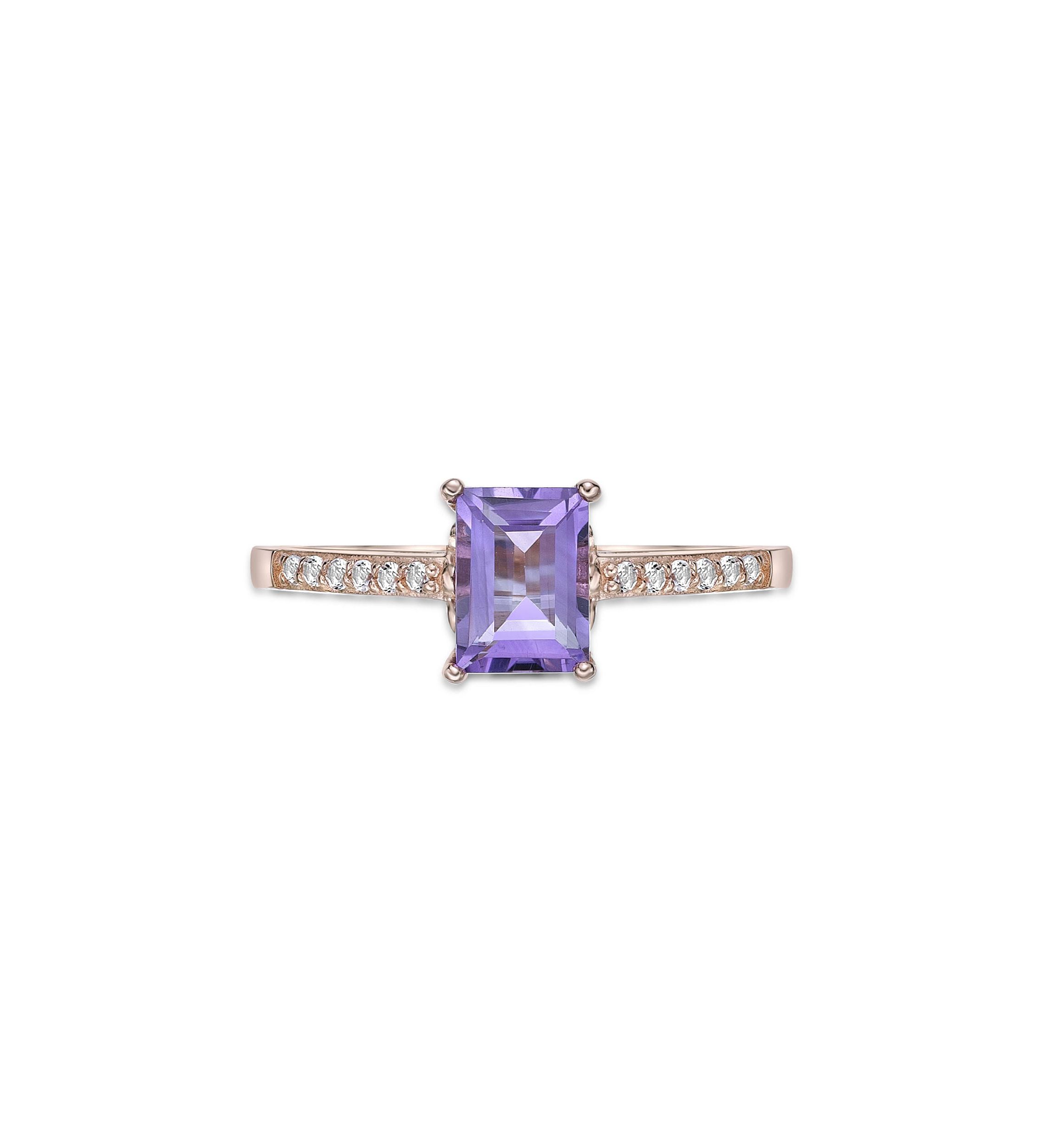 Amethyst and White Topaz Ring in Rose Gold Plated Sterling Silver
