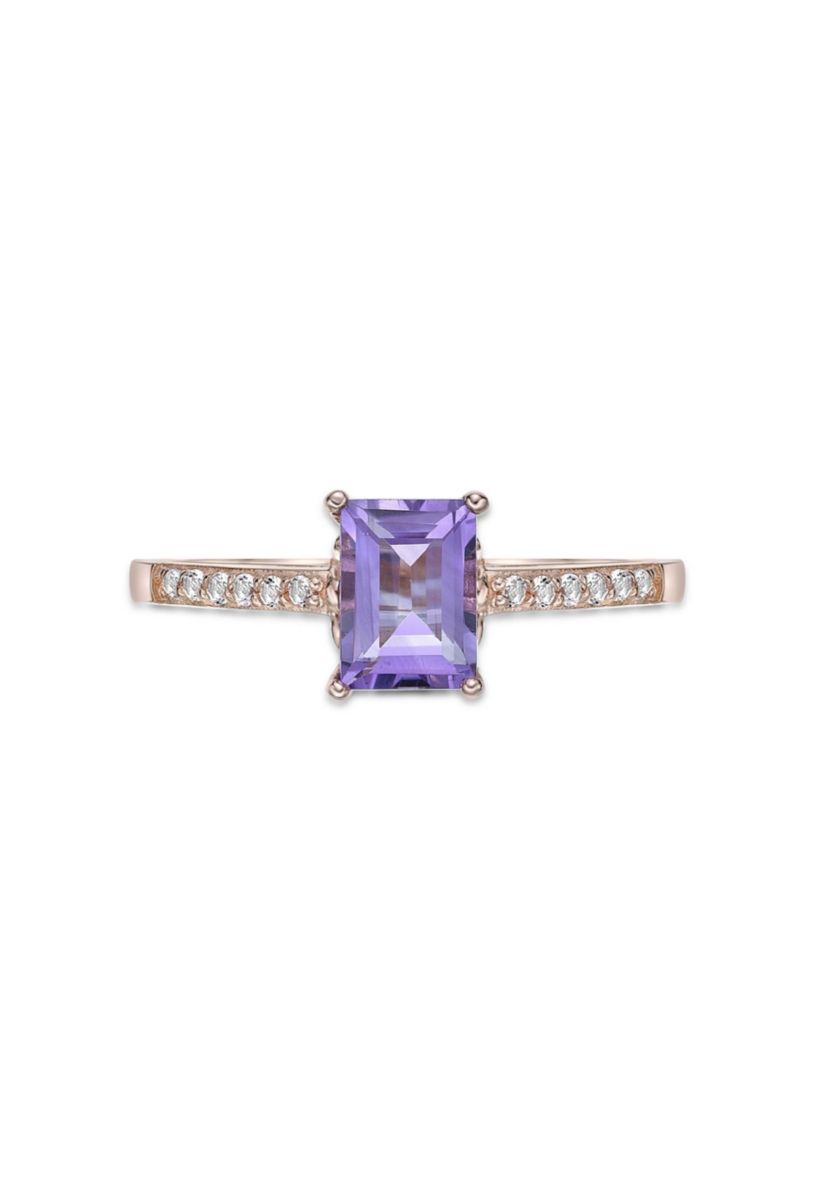 Amethyst and White Topaz Ring in Rose Gold Plated Sterling Silver