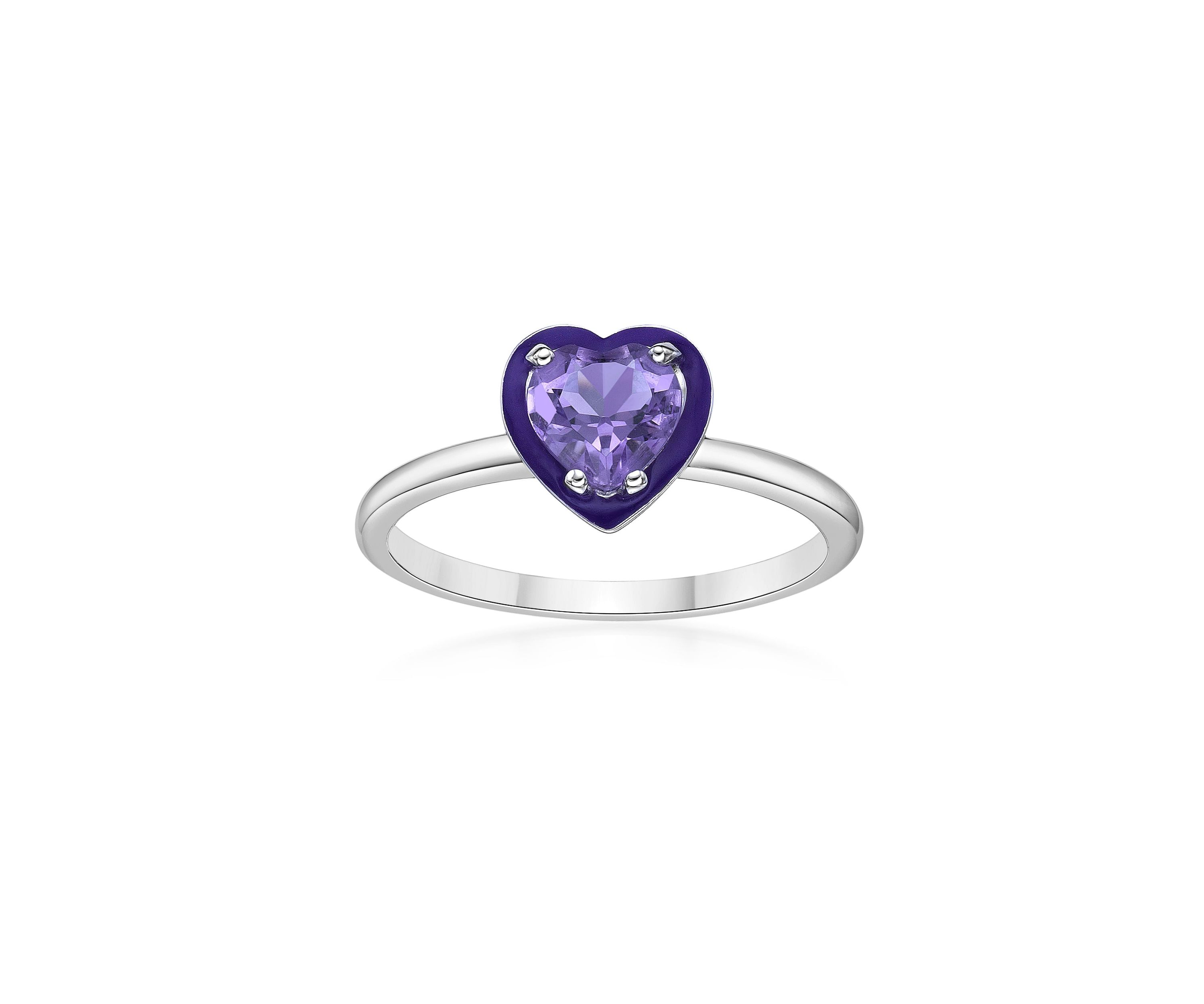 3/4 ct. t.w. Amethyst Ring in Sterling Silver with Purple Enamel