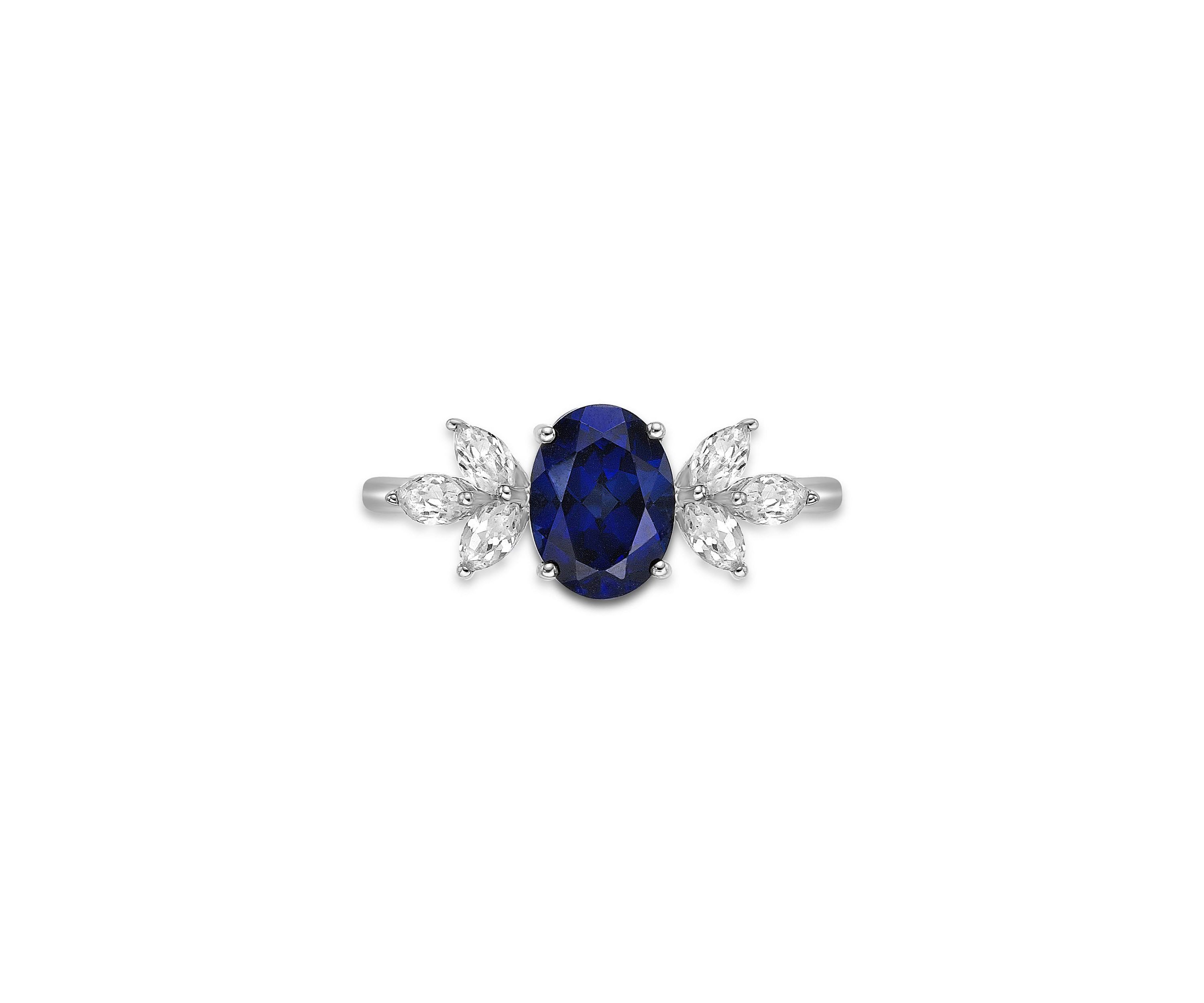 Created Sapphire and Created White Sapphire Ring in Sterling Silver