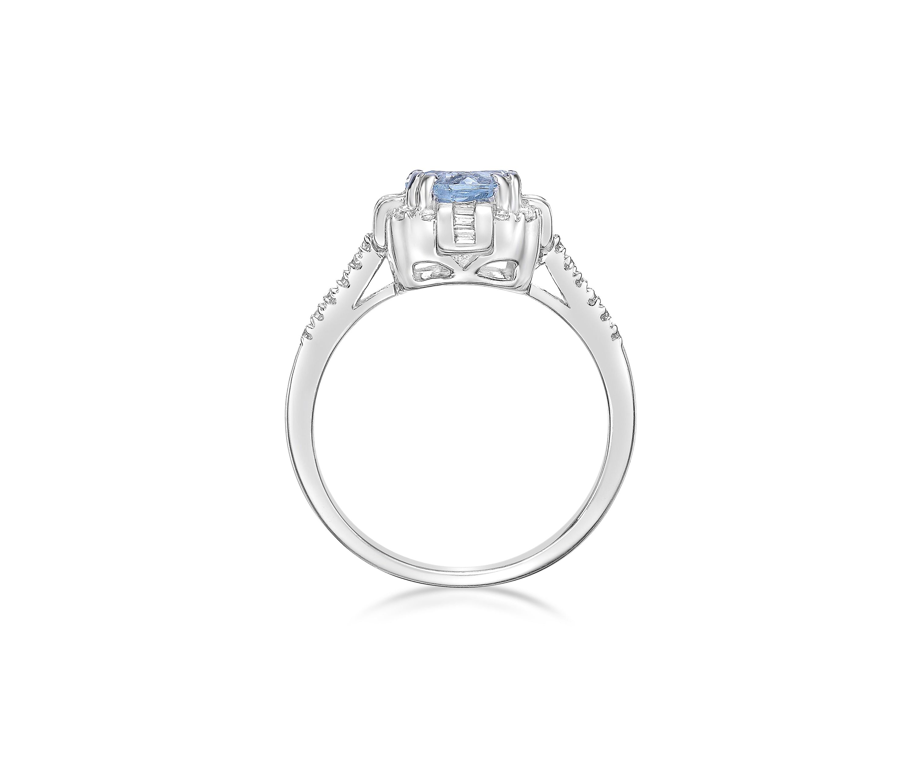1 1/10 ct. t.w. Aquamarine and 1/4 ct. t.w. Diamond RIng in 10K White Gold