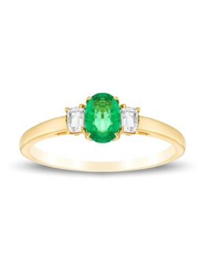 Belk & Co 1/2 ct. t.w. Emerald and 1/3 ct. t.w. White Topaz Ring in 10K Gold, Yellow, 5 -  0736966876884