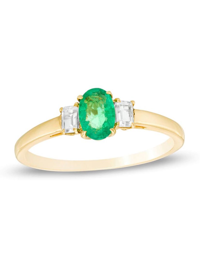 1/2 ct. t.w. Emerald and 1/3 ct. t.w. White Topaz Ring in 10K Gold