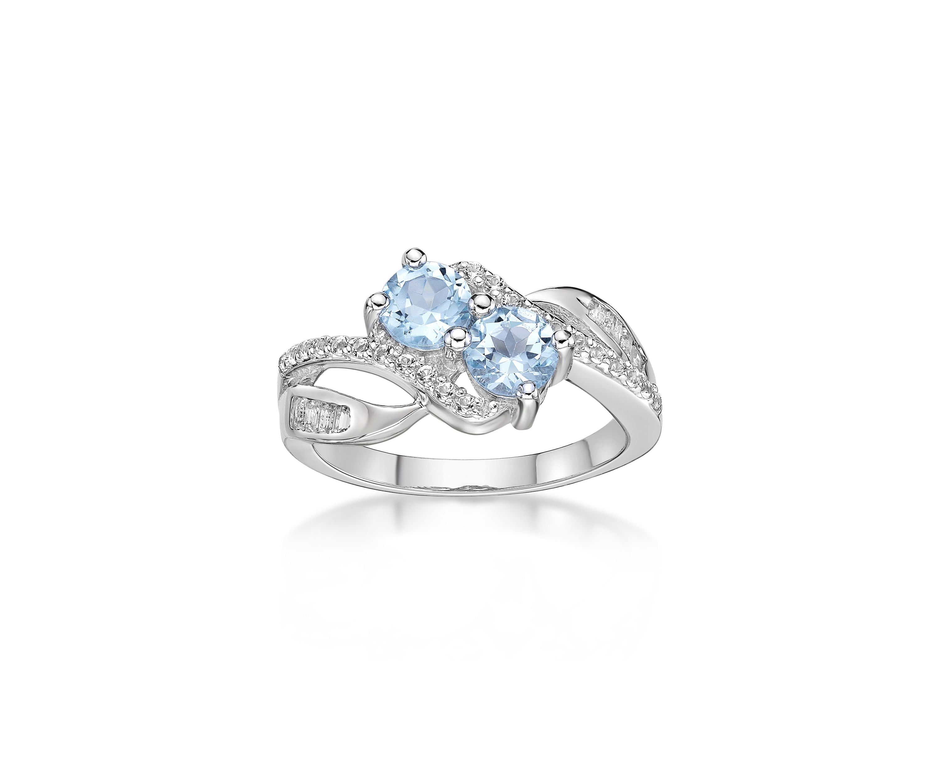 1 1/5 ct. t.w. Blue Topaz and White Topaz Ring in Sterling Silver