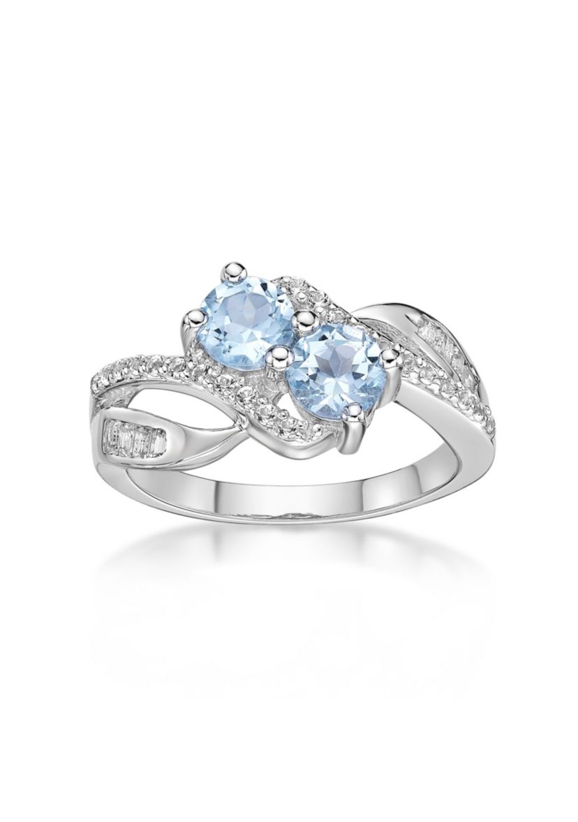 1 1/5 ct. t.w. Blue Topaz and White Topaz Ring in Sterling Silver
