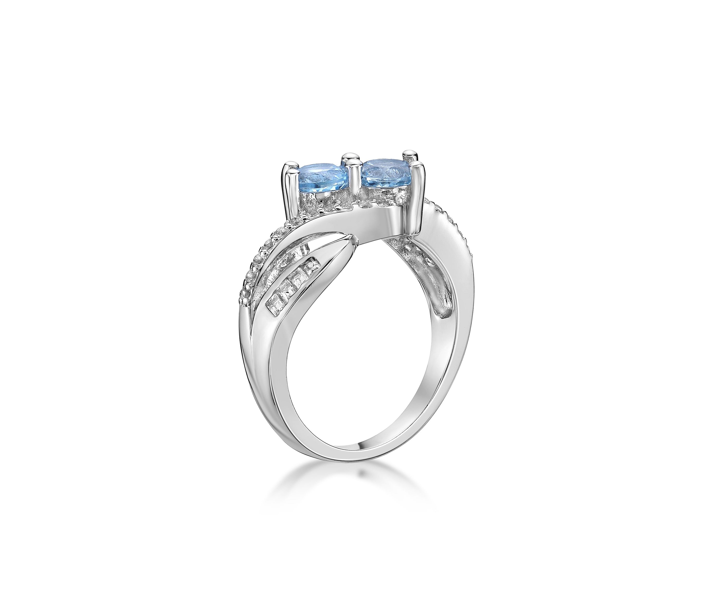 1 1/5 ct. t.w. Blue Topaz and White Topaz Ring in Sterling Silver